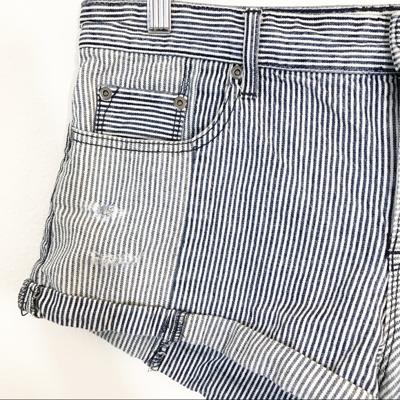 Roxy Striped Jean Patch Distressed Shorts - Picture 4 of 9